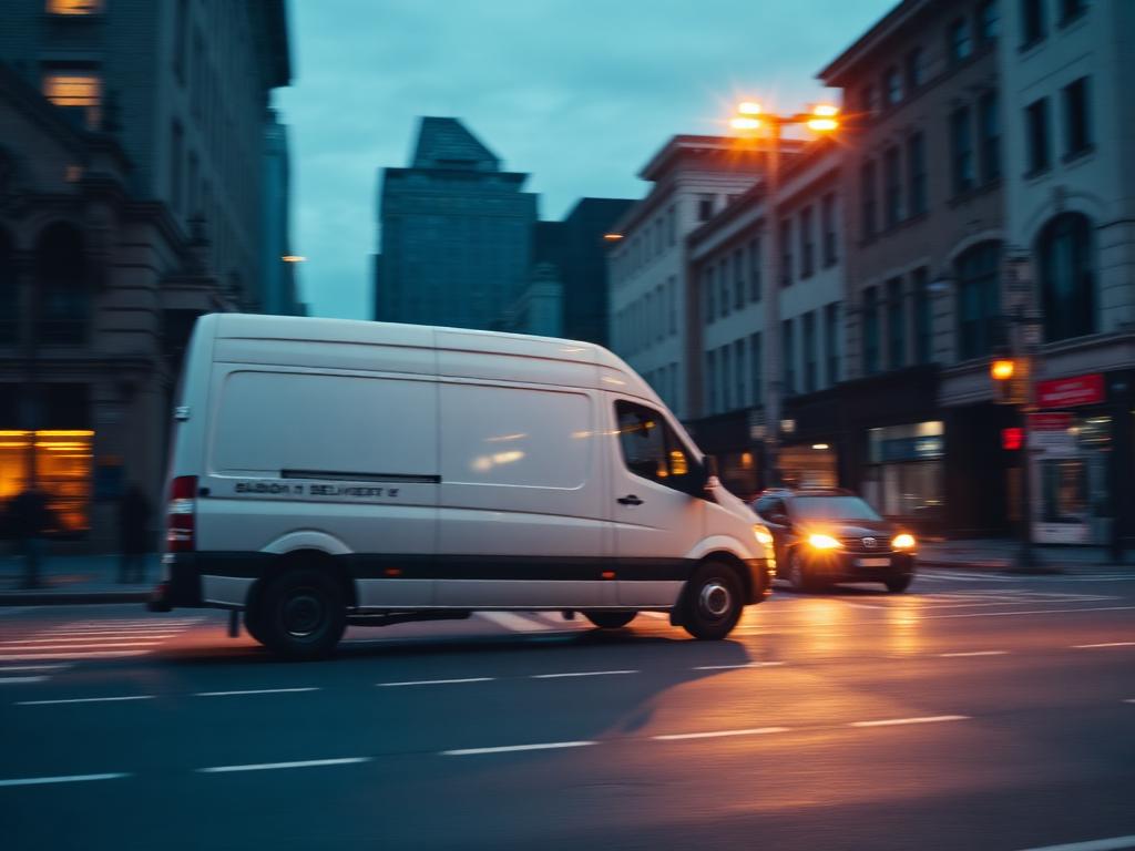 H.E.R.S. Logistics sprinter van on a city delivery route